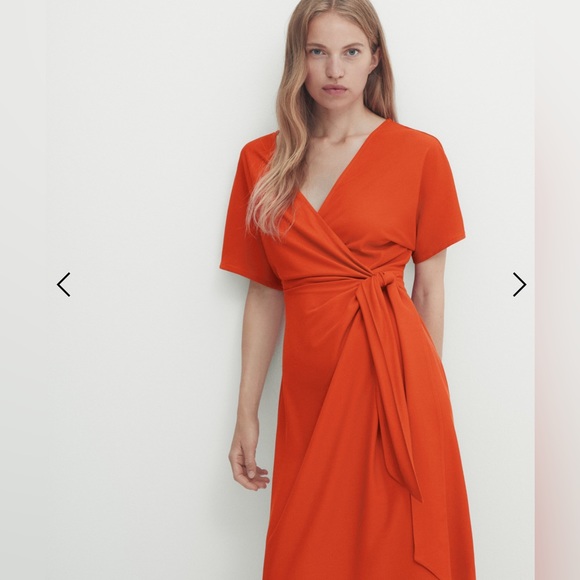 =MassimoDutti- CROSSOVER MIDI DRESS WITH TIE DETAIL In Size M - Picture 12 of 14